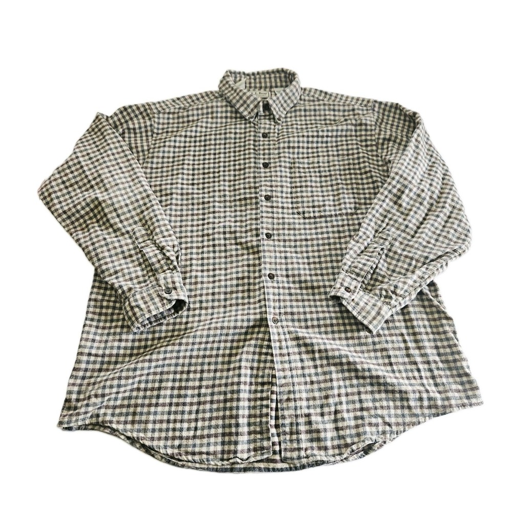LL Bean Shirt Mens Size XL Long Sleeve Button Front Outdoors Checkered Cotton
